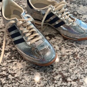 adidas Silver Metallic Sneakers with Navy Stripes